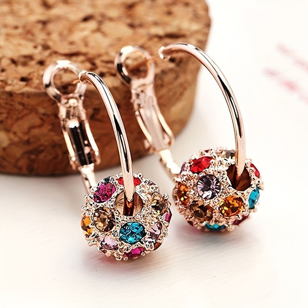 Creative Crystal Ball Colorful Rhinestone Lucky Bead Fortune Turn Stud Earrings, New Trendy Women Fashion Drop Ear Jewelry