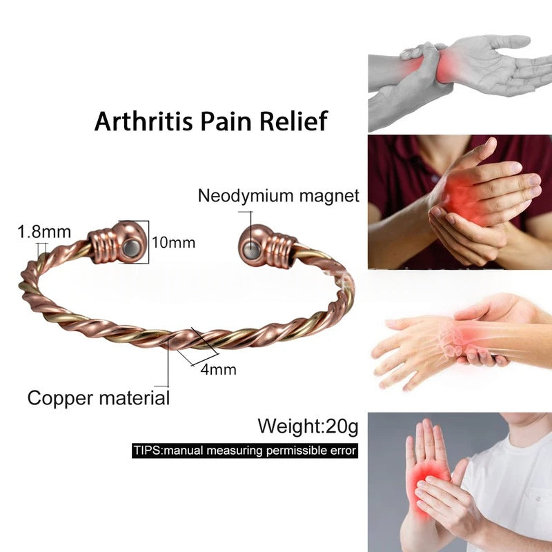 Magnetic Therapy Bracelet With A Red Copper-colored Twisted Rope Design