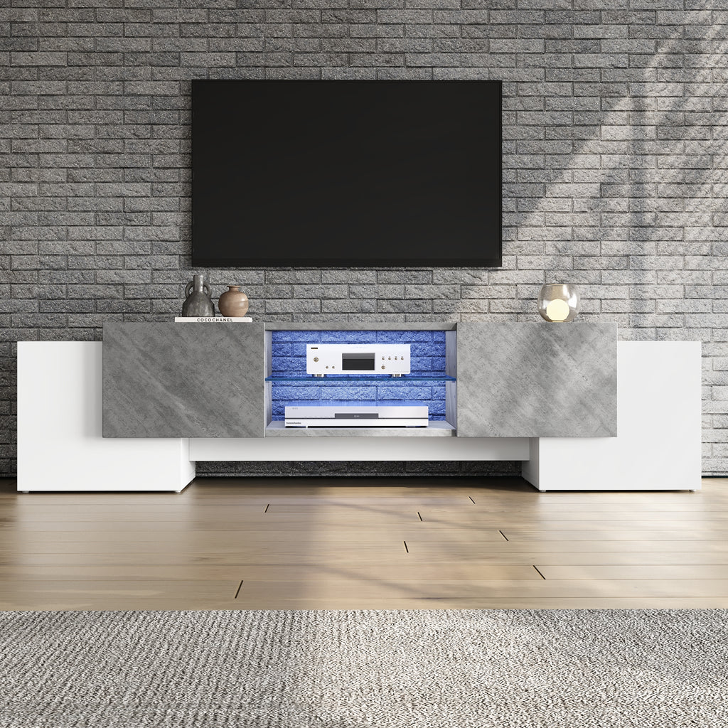 180x40x46.5cm Plain White And Grey TV Cabinet With Bluetooth LED, Lowboard TV Cabinet Suitable For Living Room TV Cabinets With 60-65-70 Inch TVs