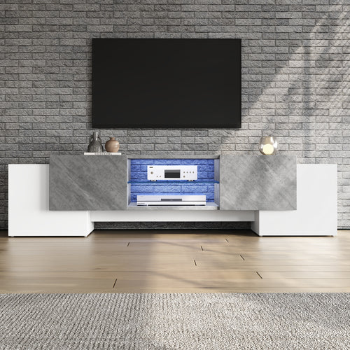 180x40x46.5cm Plain White And Grey TV Cabinet With Bluetooth LED, Lowboard TV Cabinet Suitable For Living Room TV Cabinets With 60-65-70 Inch TVs
