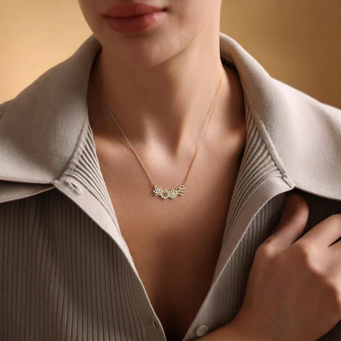 Fashion Birthstone Flowers Clavicle Chain Mother's Day