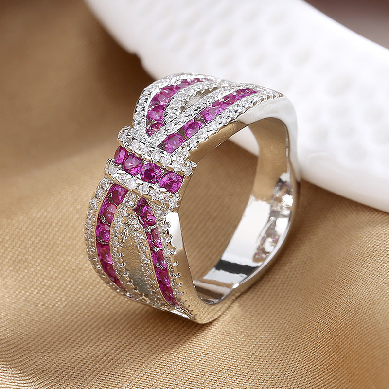 Elegant Bow-Knot Red Zircon Ring For Women