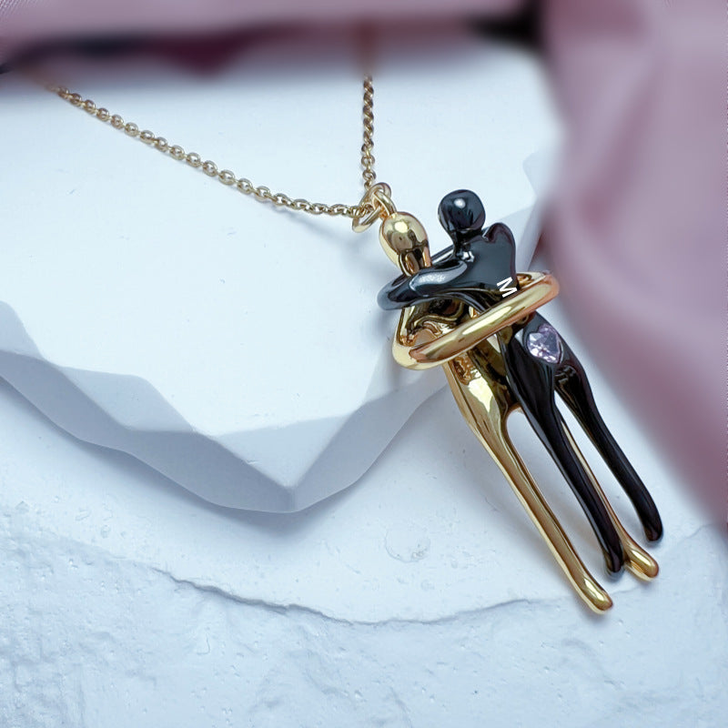Double Embrace Couple Necklace Pendant For Men And Women