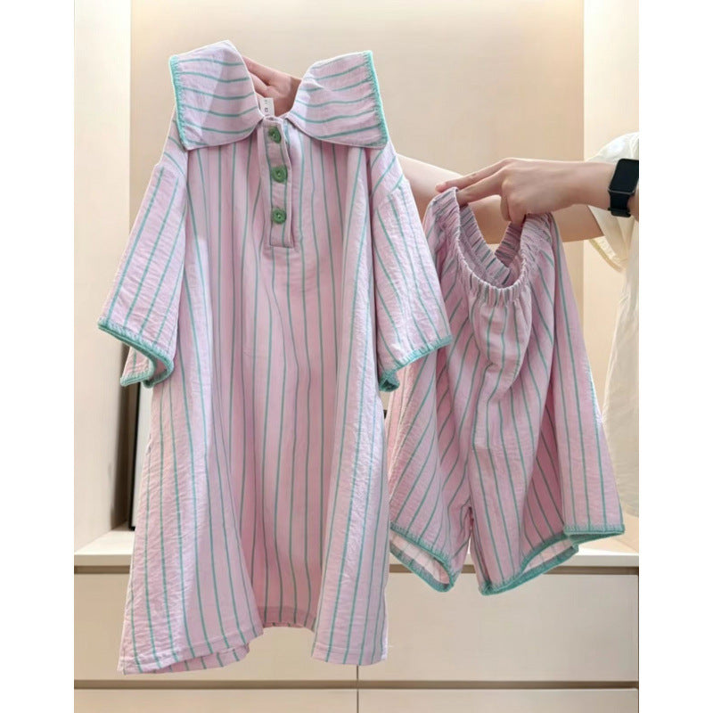 Summer Bestseller Womens Striped Short Sleeve Top And Shorts Two Piece Set