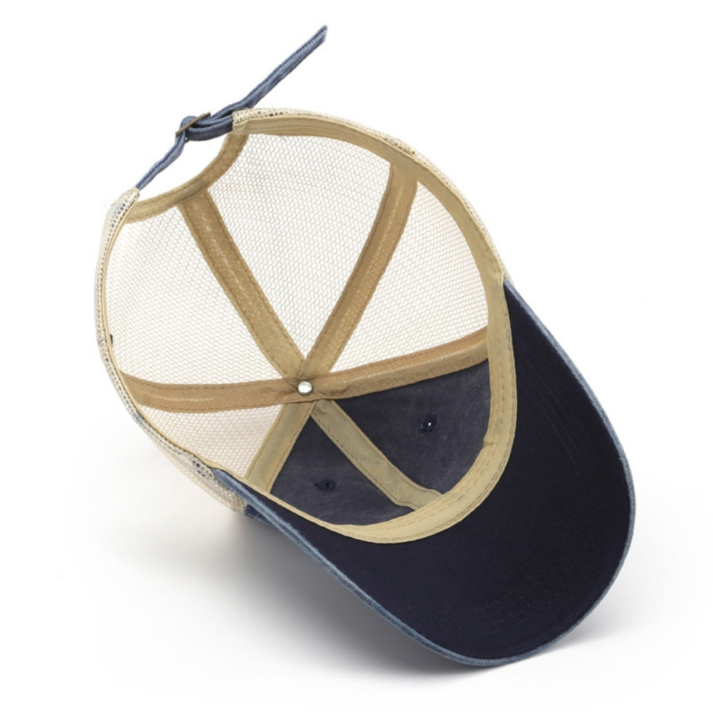 Color-matched Adjustable Patchwork Mesh Fabric, Lightweight And Breathable, Washable And Distressed, Simple And Fashionable Baseball Cap, Suitable For Daily Exercise And Outings.
