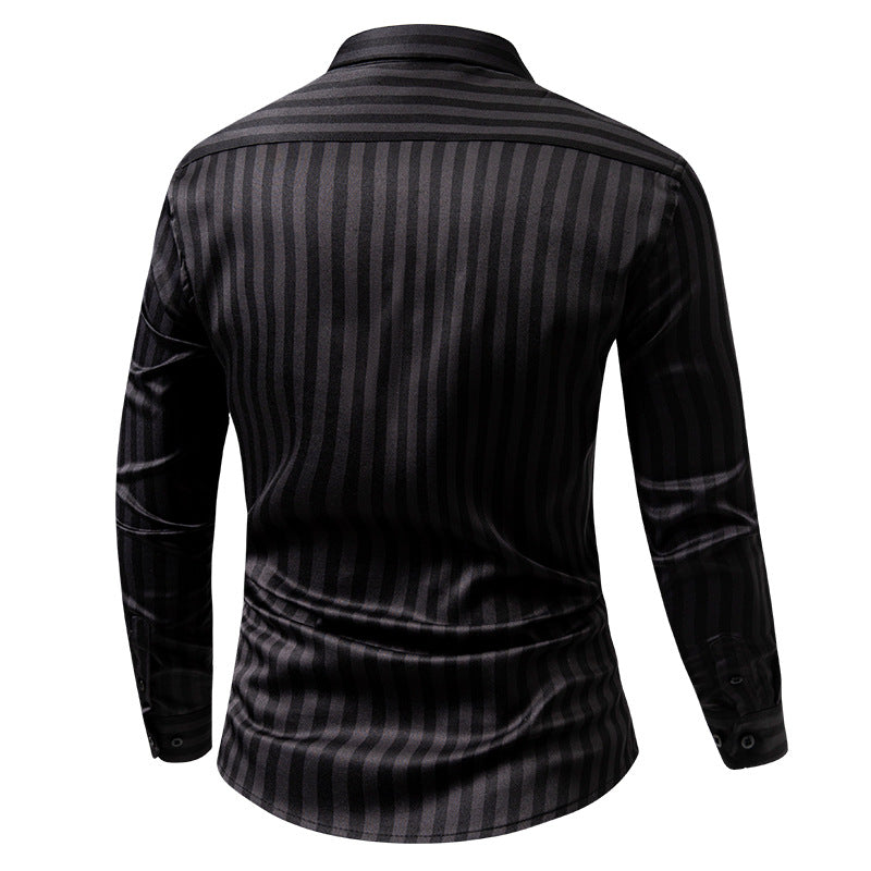 Stretch Business Striped Long-Sleeve Casual Slim-Fit Shirt