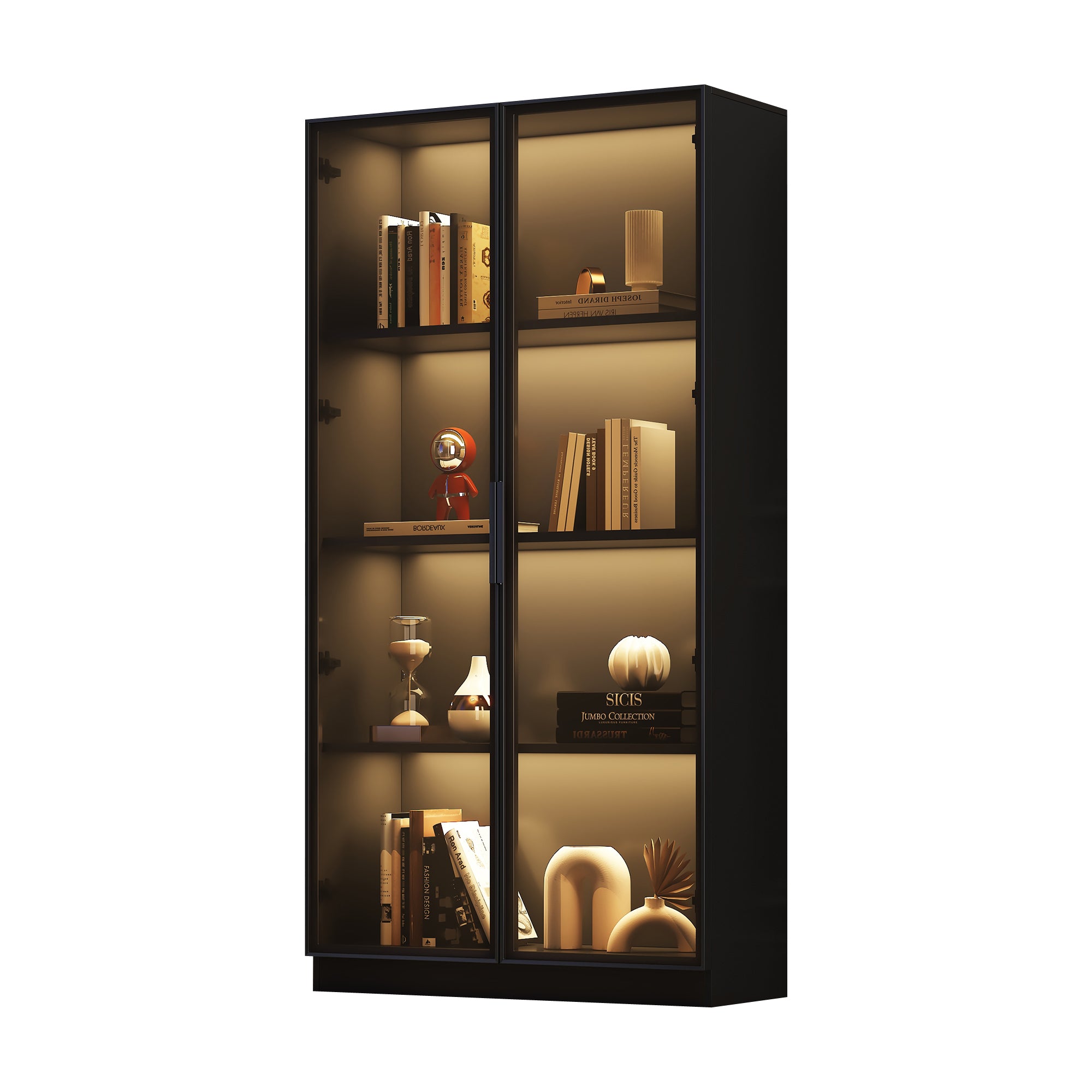 Glass Display Case With APP LED Lighting, Double Door Display Case With Movable Shelves, 80X40X160cm, Tall Cabinet For Living Room, Stand Display Cabinet, Bathroom Cabinet