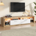 TV Cabinet 180x35.5x50cm With App-controlled LED, 2 Drawers & 4 Open Compartments, TV Cabinet, Lowboard Made Of Chipboard, Loadable Up To 30kg, Suitable For 75 Inch TVs, Natural Wood Color  White