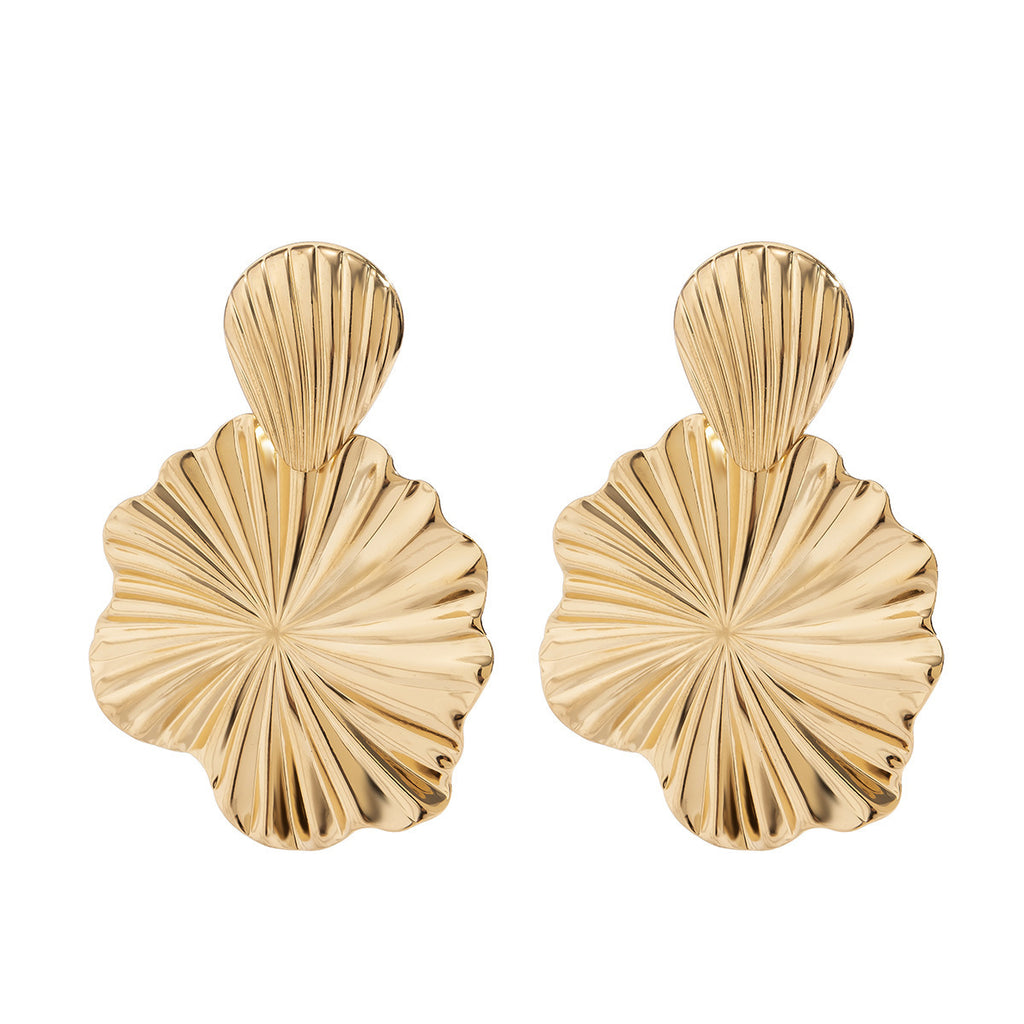 European Retro Geometric Petal Metal Earrings, Innovative Foldable Polished Surface Fashion Unique Design Women Daily Ear Ornaments