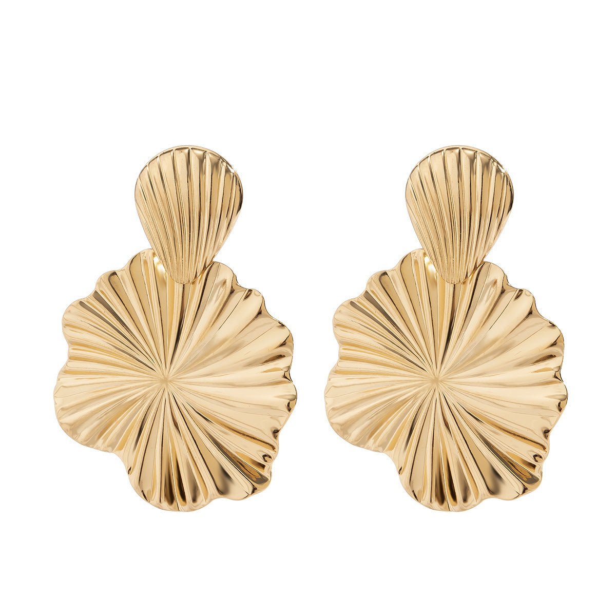 European Retro Geometric Petal Metal Earrings, Innovative Foldable Polished Surface Fashion Unique Design Women Daily Ear Ornaments