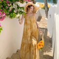 Orange-gold Gradient-printed U-neck Slip A-line Dress