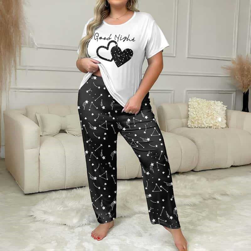 Casual Plus-Size Crew-Neck Short-Sleeve Top And Pants Set