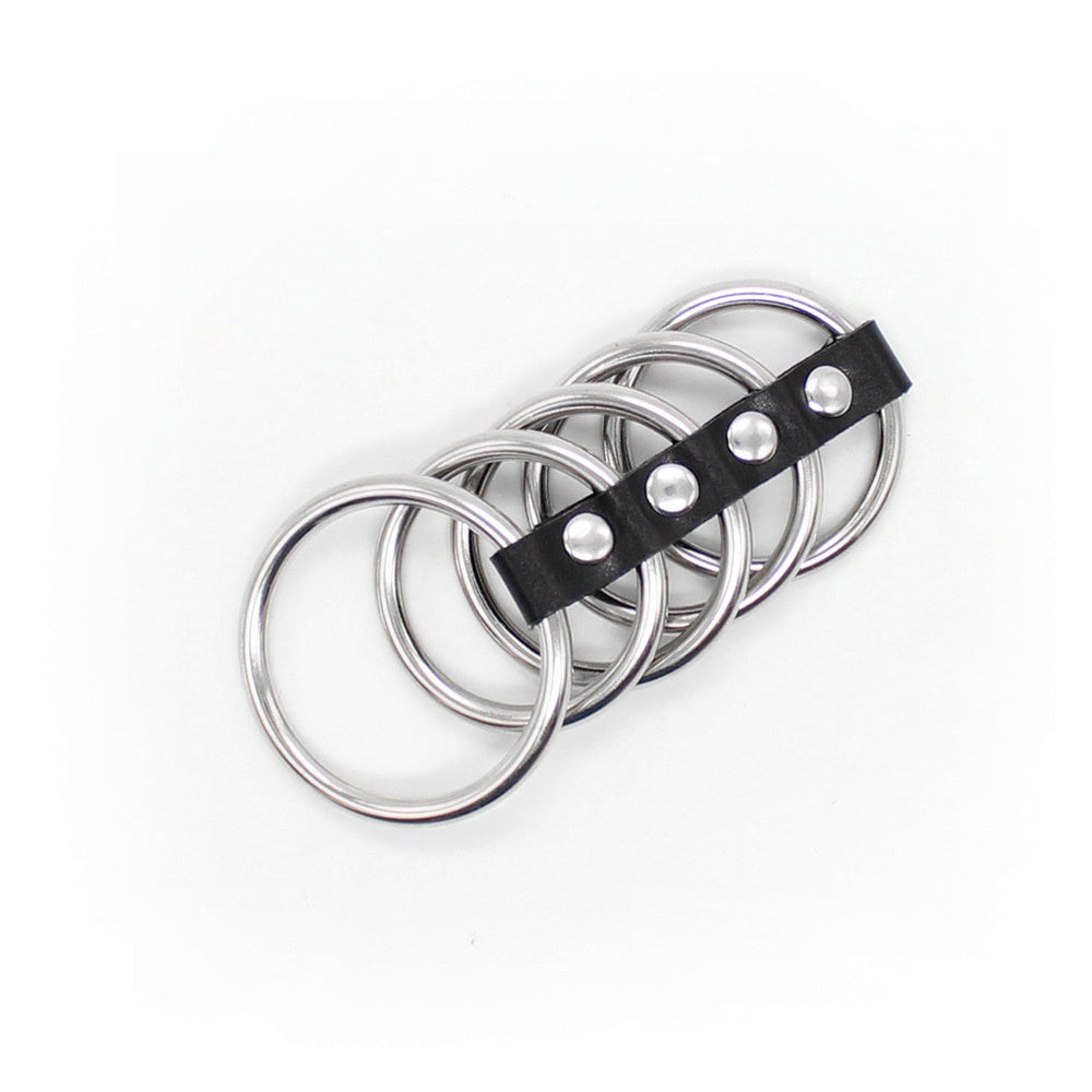 Leather Bondage Set For Men Intimate Extension Ring With Metal Props