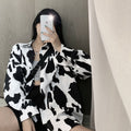 Black And White Printed Blouse Womens Mid-length Fall Top