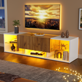 3 Tier TV Console Cabinet For TVs Up To 70, Modern TV Console Entertainment Center With Glass Top Storage Platform And 2 Drawers, TV Stand, Suitable For Living Room, Bedroom, White