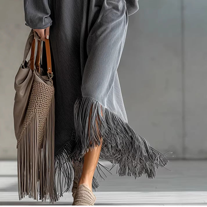 Gray Denim Long-sleeve Dress