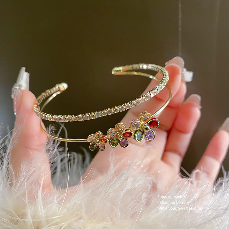 French Court Style Zircon Rhinestone Bangle Retro Light Luxury High-End Women Bracelet