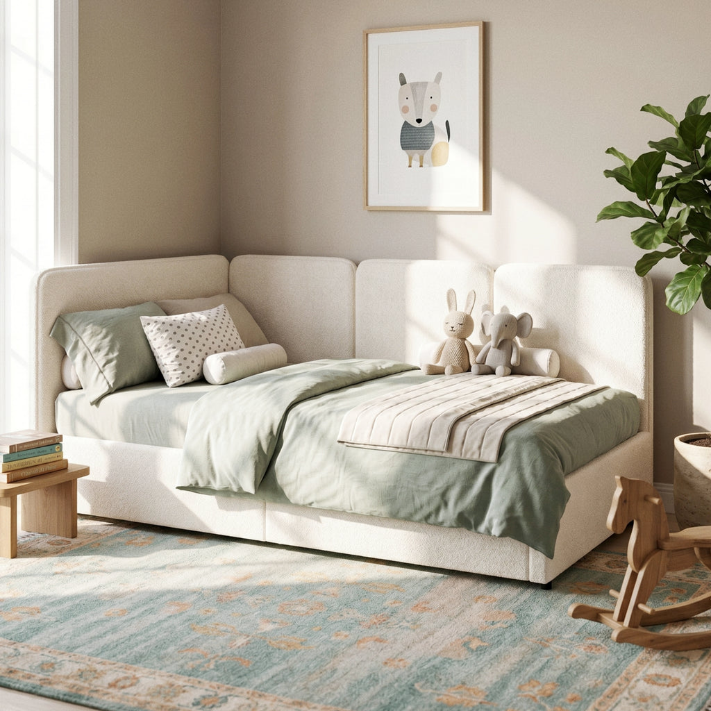 3FT Single Ottoman Daybed With Storage, 90 X 190 Cm Upholstered Daybed, Reversible Left Or Right Chaise Design, Hydraulic Lift Storage Bed Frame, Boucle, Beige
