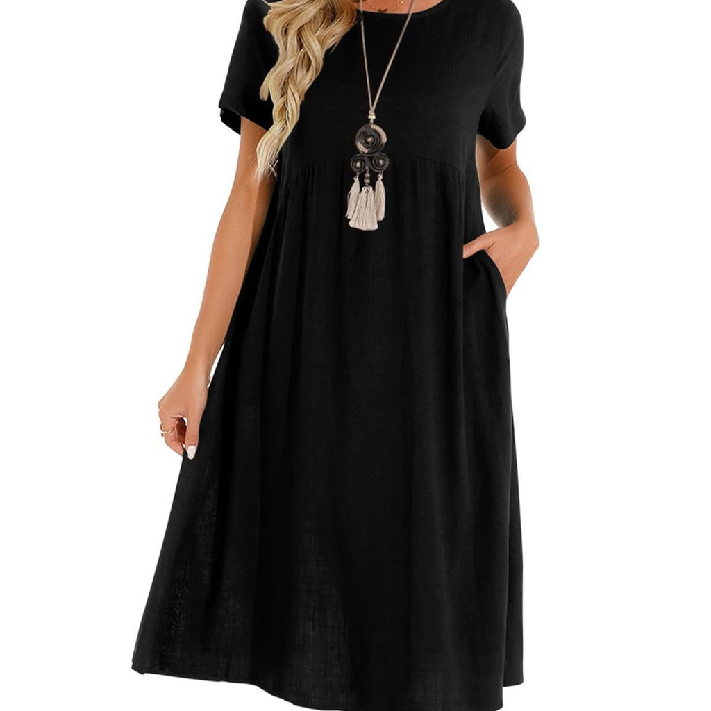 Plus-size Crew-neck Casual Loose-fitting Dress