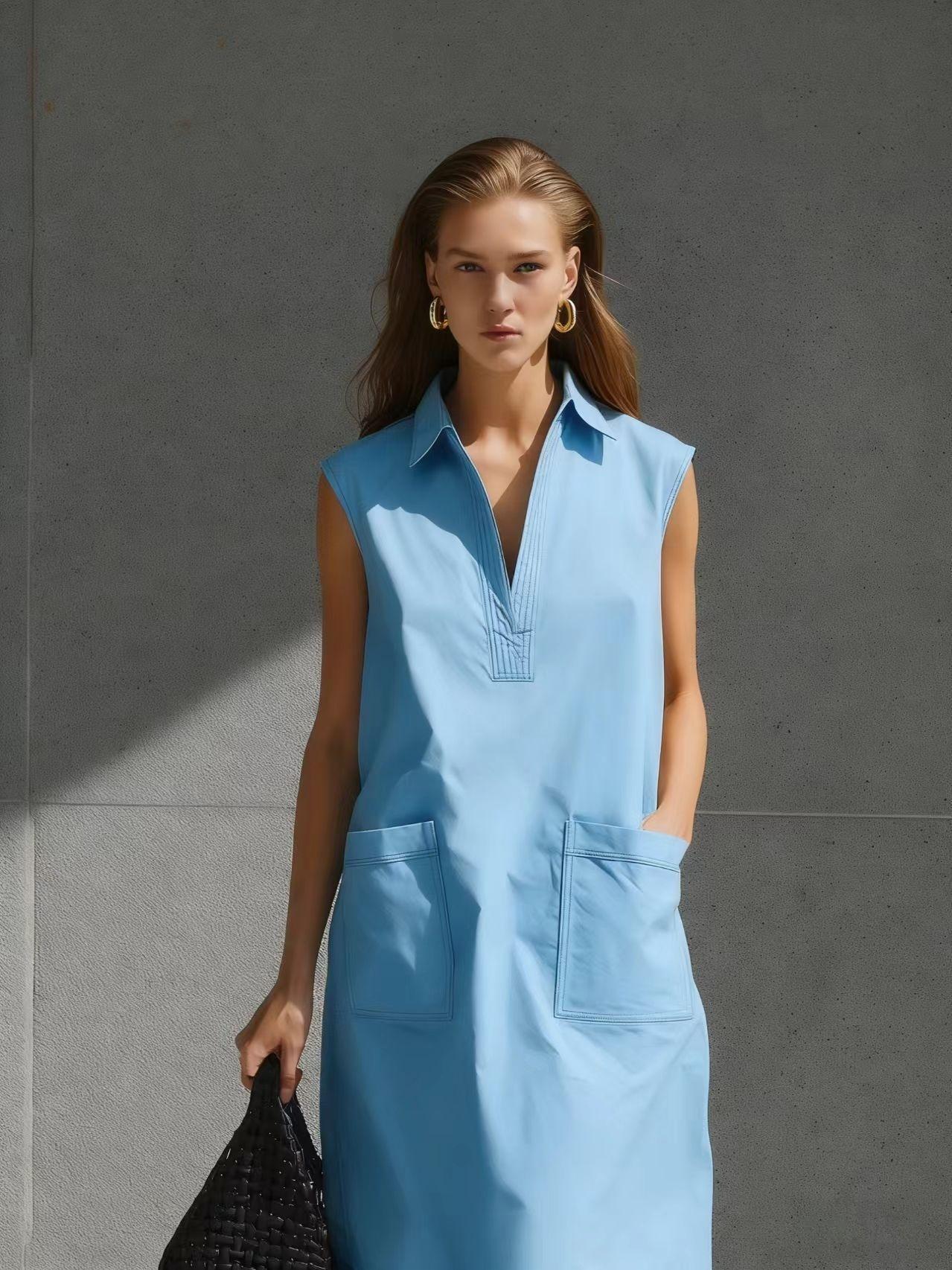 Elegant Woven V-Neck Casual Dress For Women
