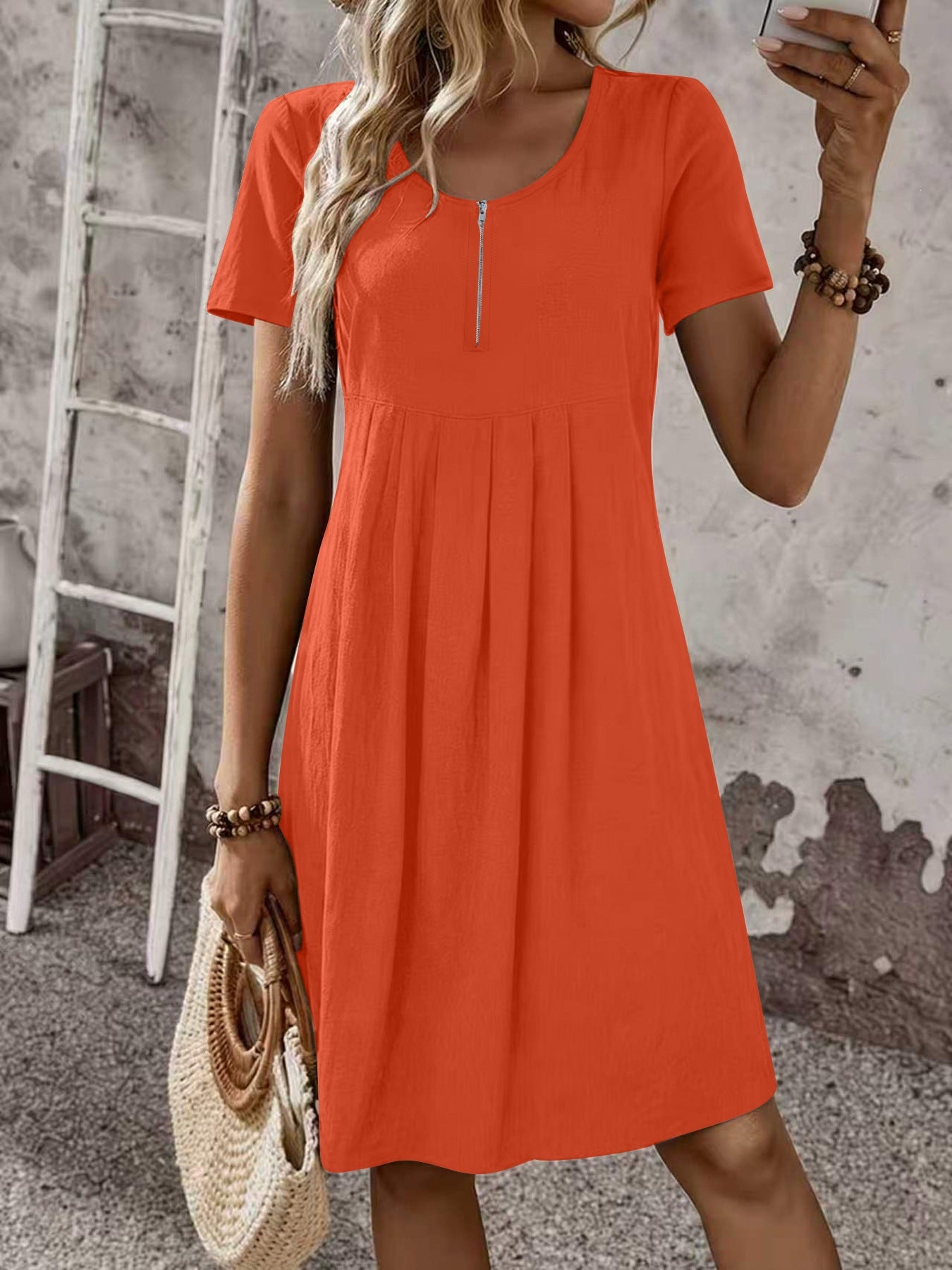 Mens Fashionable Loose-fit Zip-up Short-sleeve Dress