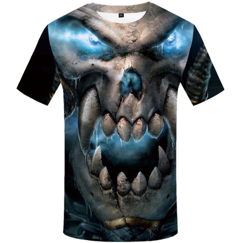 Skull 3D Digital Printing Trend Round Neck Pullover T-shirt