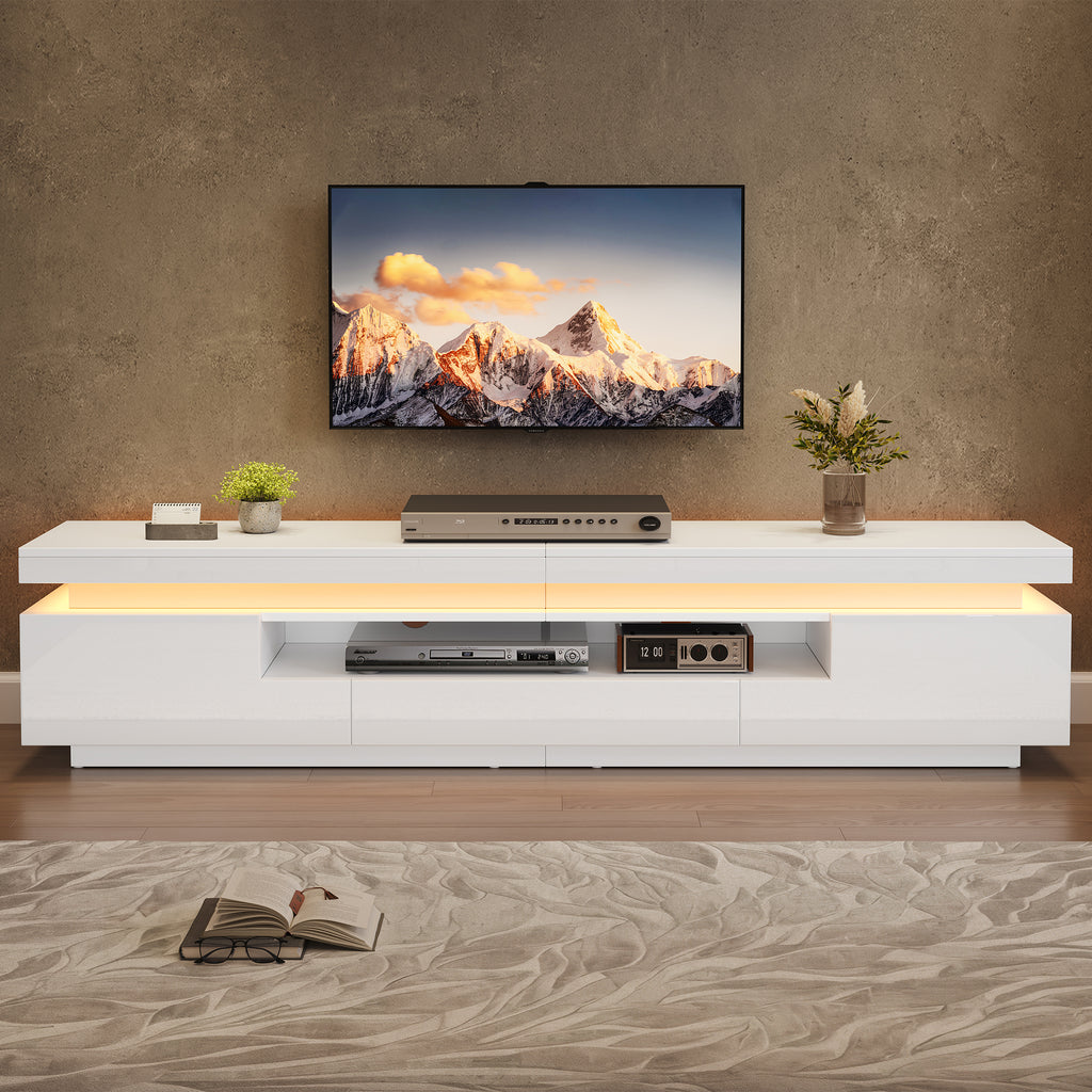 175x38x45cm Living Room TV Stand With 2 L-Shaped Cabinets And 1 Drawer,High Gloss Living Room Cabinet With LED,Lowboard With Semi-Open Storage,Floor-standing TV Cabinet Suitable For TVs Around 75 Inch
