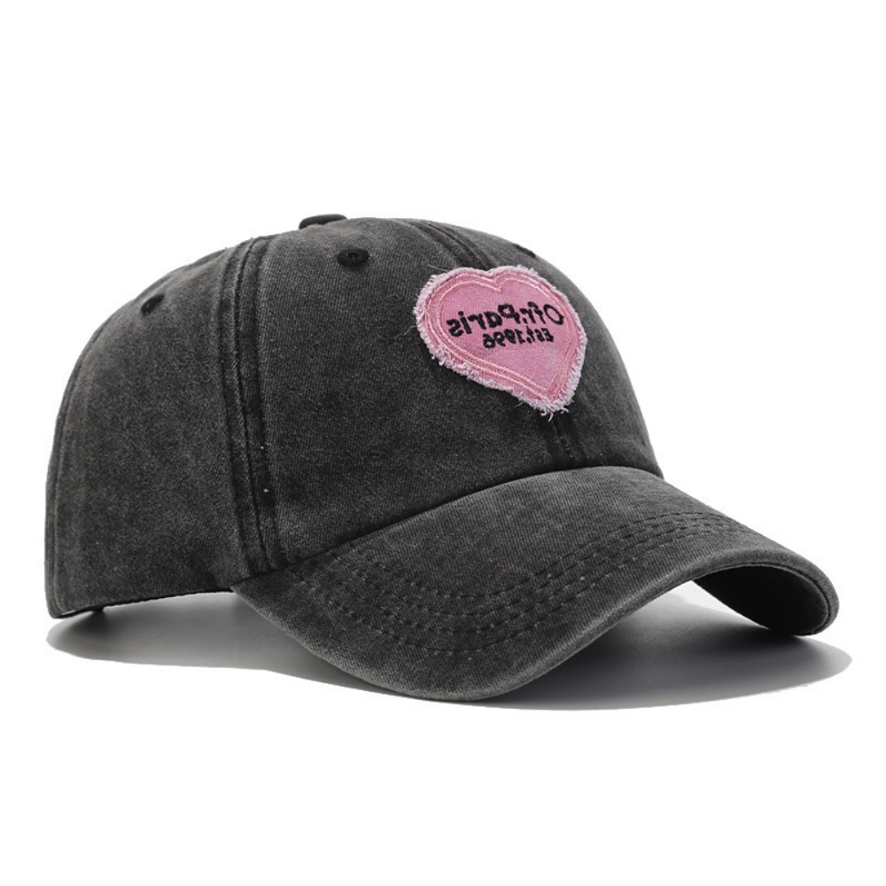 Women's Washed And Distressed Heart-patterned Patchwork Embroidered Baseball Cap For Street Wear At Music Festival, Fashionable And Sweet-cool Style, Sun Protection Hat
