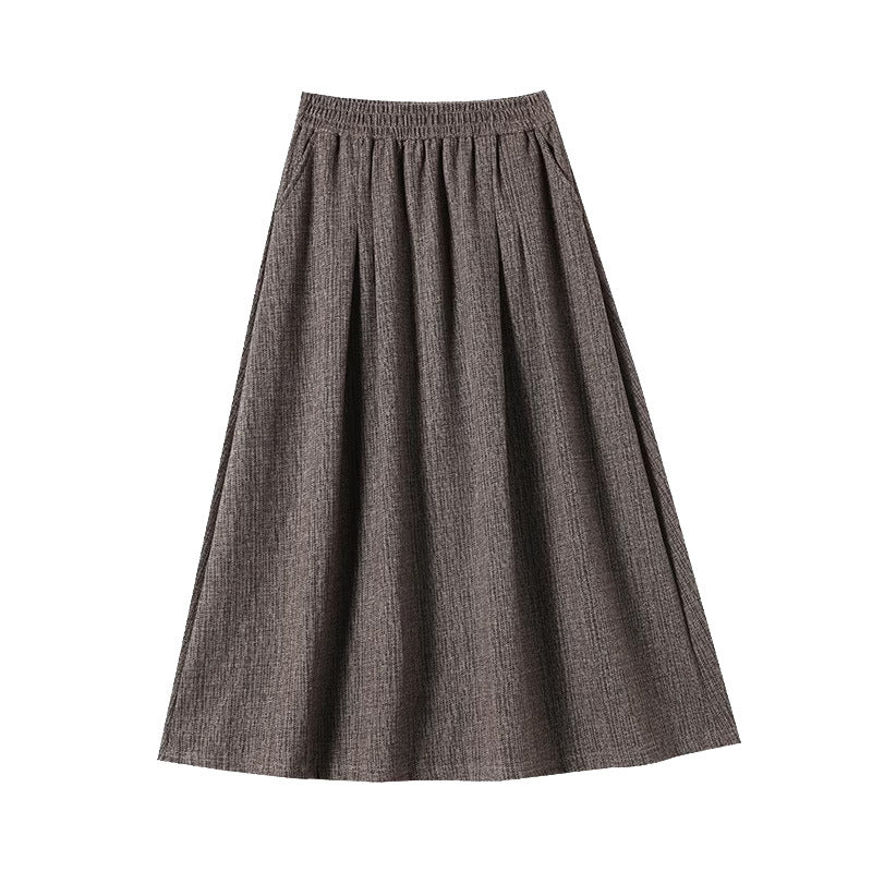 Elastic-waist Skirt Figure-flattering Mid-length Draped Skirt For Plus-size Women