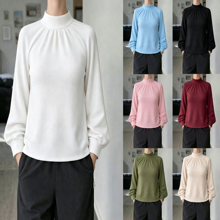 Springautumn Knitted Long-sleeve Casual Raglan-sleeve Turtleneck Lace-trimmed Sweater Bottoming Shirt