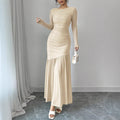 Fashionable Slim-fit Pleated Elegant Long-sleeve Dress