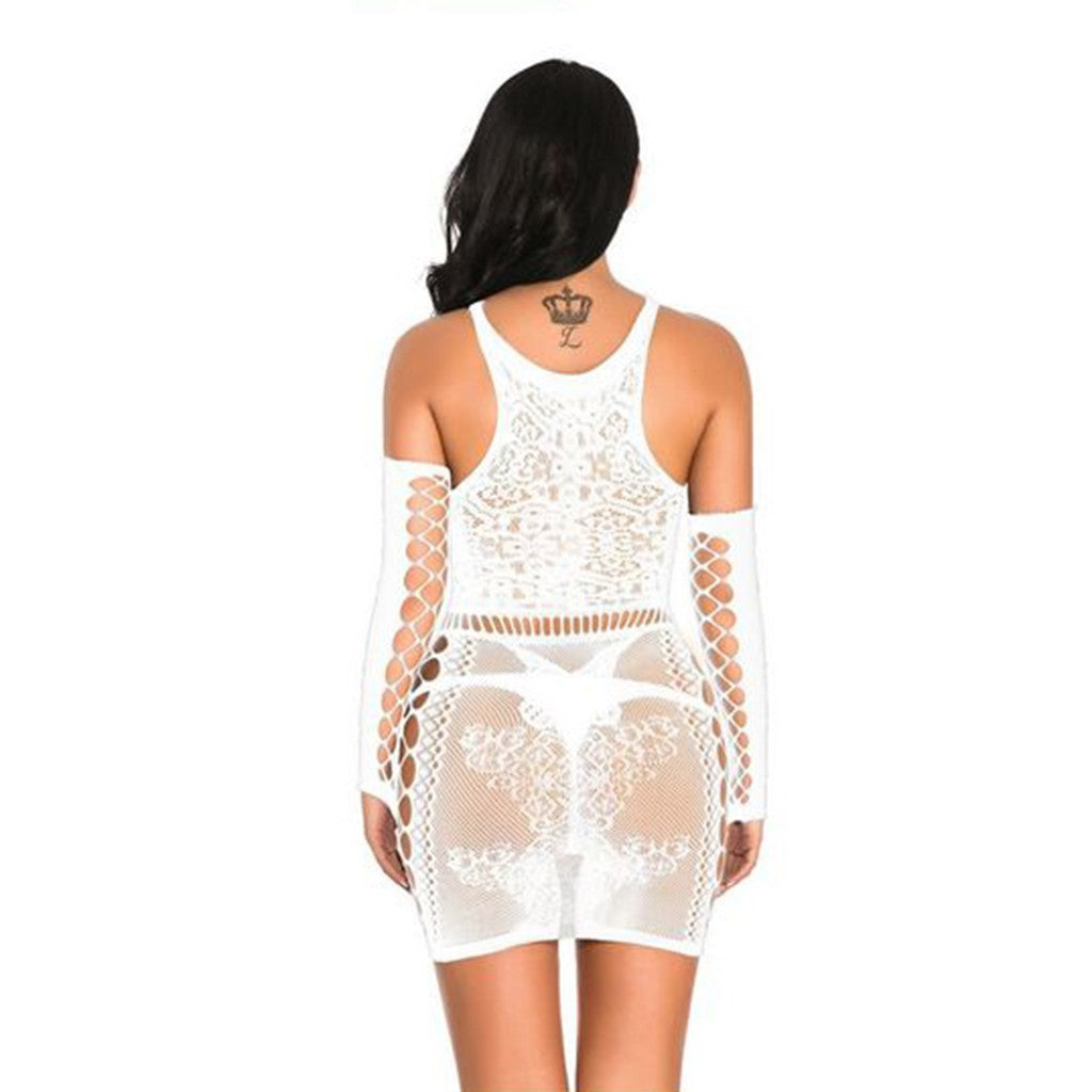 Women's Polyester Lace Fishnet Stockings Set