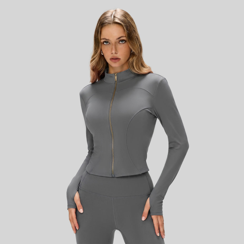 Figure-flattering Slimming Yoga Wear Long-sleeve Mandarin-collar Sports Top