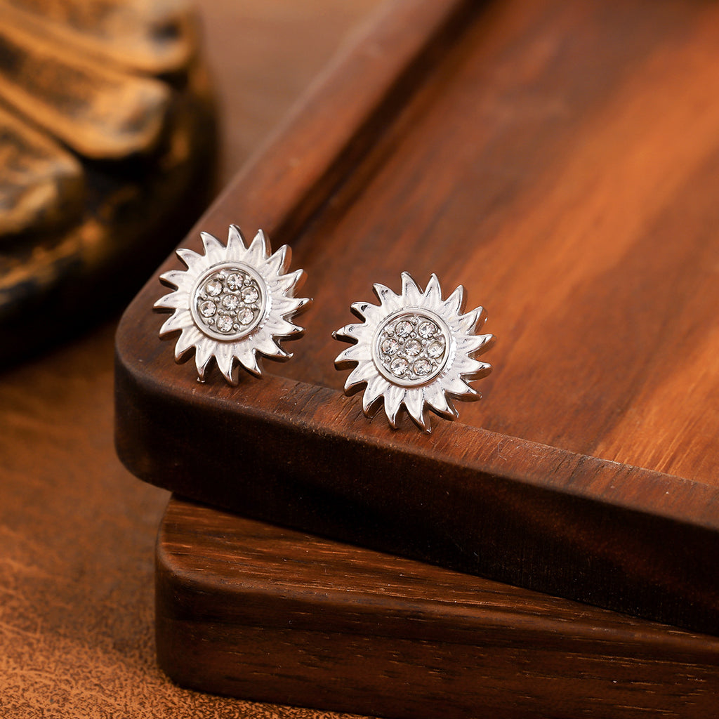 Half Sunflower French Vintage Stainless Steel Studs Minimal High-End Women Earrings