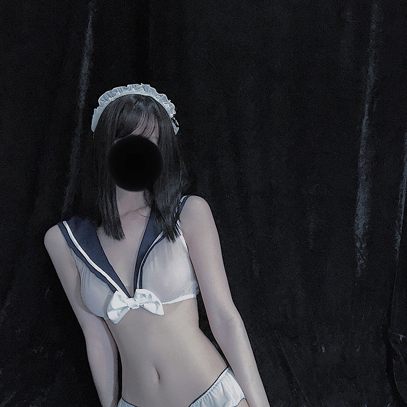 Sailor lapel mesh sheer ladies suit