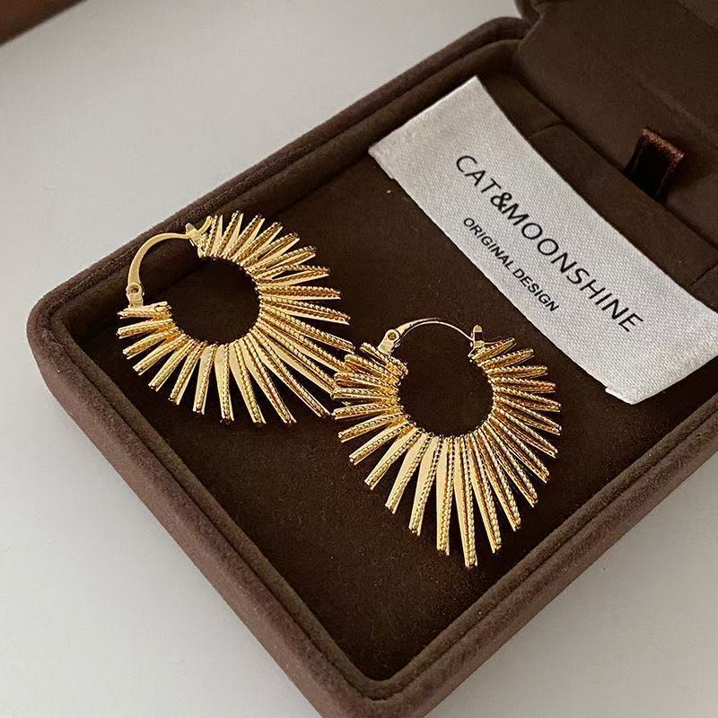 Sweet Cool Style Geometric Fan-shaped Earrings, Heart Line Stud Earrings, Niche Designed Personalized Trendy Jewelry Gift For Women