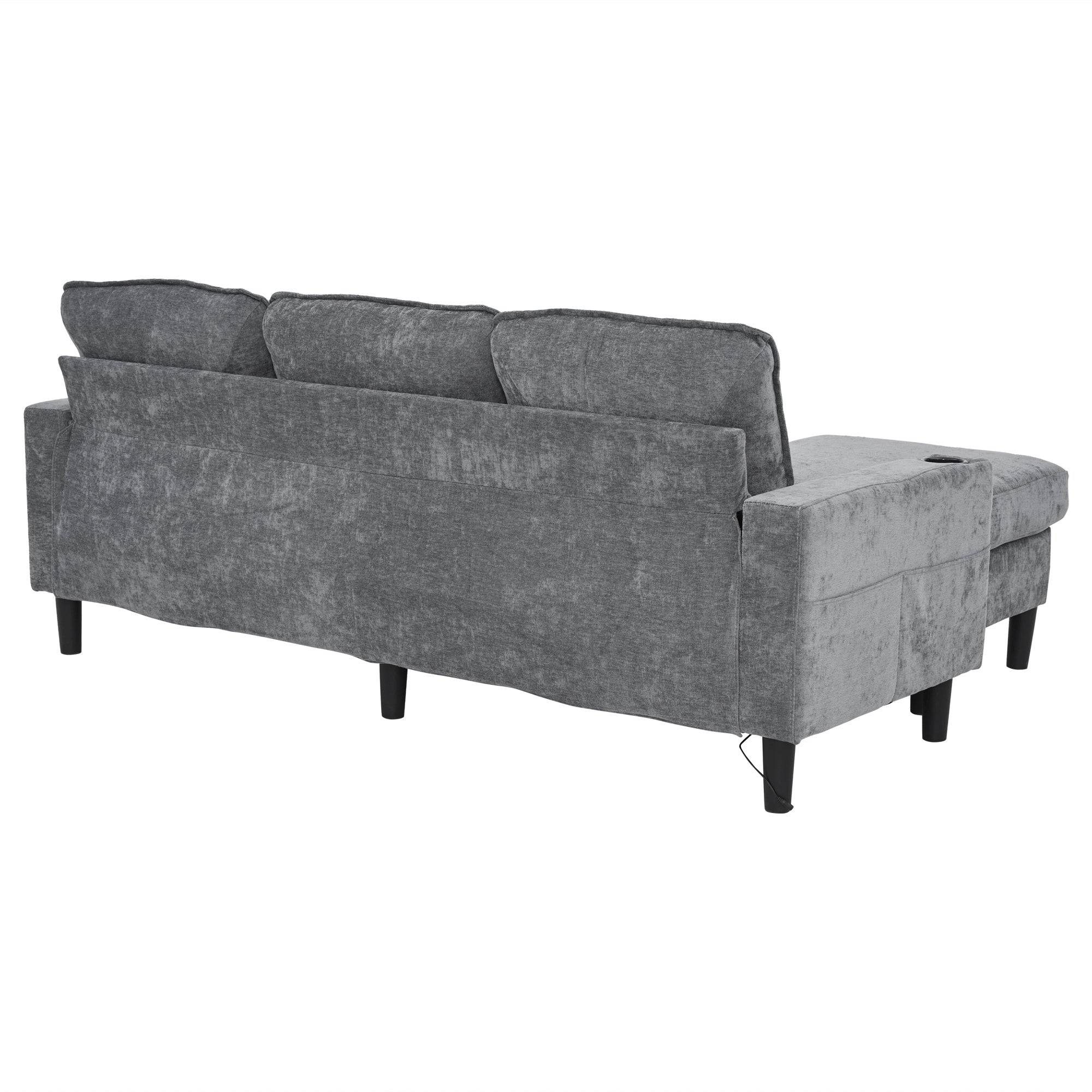 Upholstered Sofa & Couch With USB & Type-C Ports, 3 Seater Sofa With Dual Cup Holders For Living Room, Apartment, Lounge & Bedroom - L-Shaped Sofa Bed, Grey, Linen