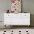 White Sideboard,7 Drawers, Gold Handles, Gold Legs, Smooth Drawer Runners, 140 X 35 X 76 Cm  Dining Room Sideboard  Kitchen Cabinet Storage Unit  Chest Of Drawers