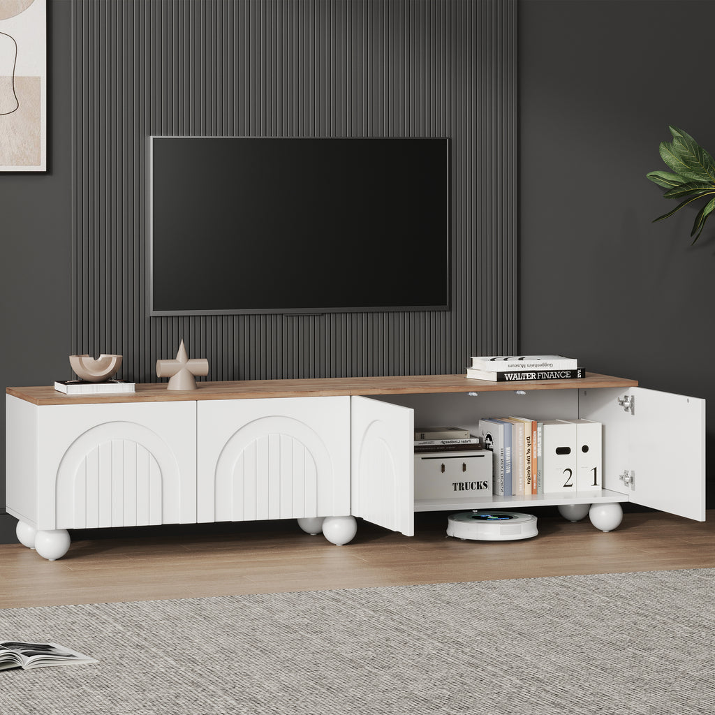 180x40x45cm TV Cabinet With 4 Cabinets,TV Stand And TV Cabinet With 6 Ball Base Metal Legs, Lowboard And TV Stand,TV Board And TV Dresser Suitable For TVs Around 80 Inches, Wood Color White