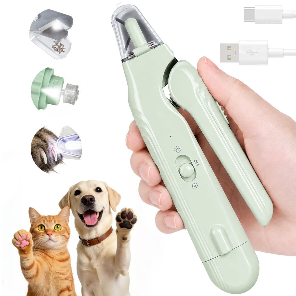 2-in-1 Dog Nail Clippers With Light - Electric Pet Nail Grinder Quiet For Small Large Dogs & Cats, LED Prevent Over Cutting, USB-C Rechargeable Safety Guard Grooming Kit For Black Nails