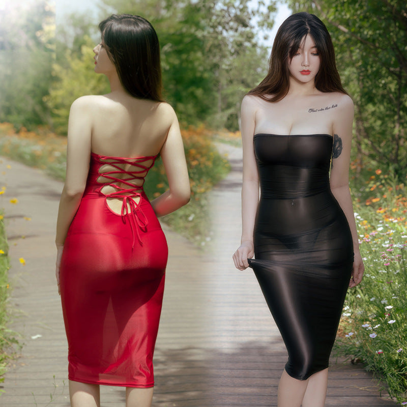 Ladies Fashion Skinny Tie Long Dress