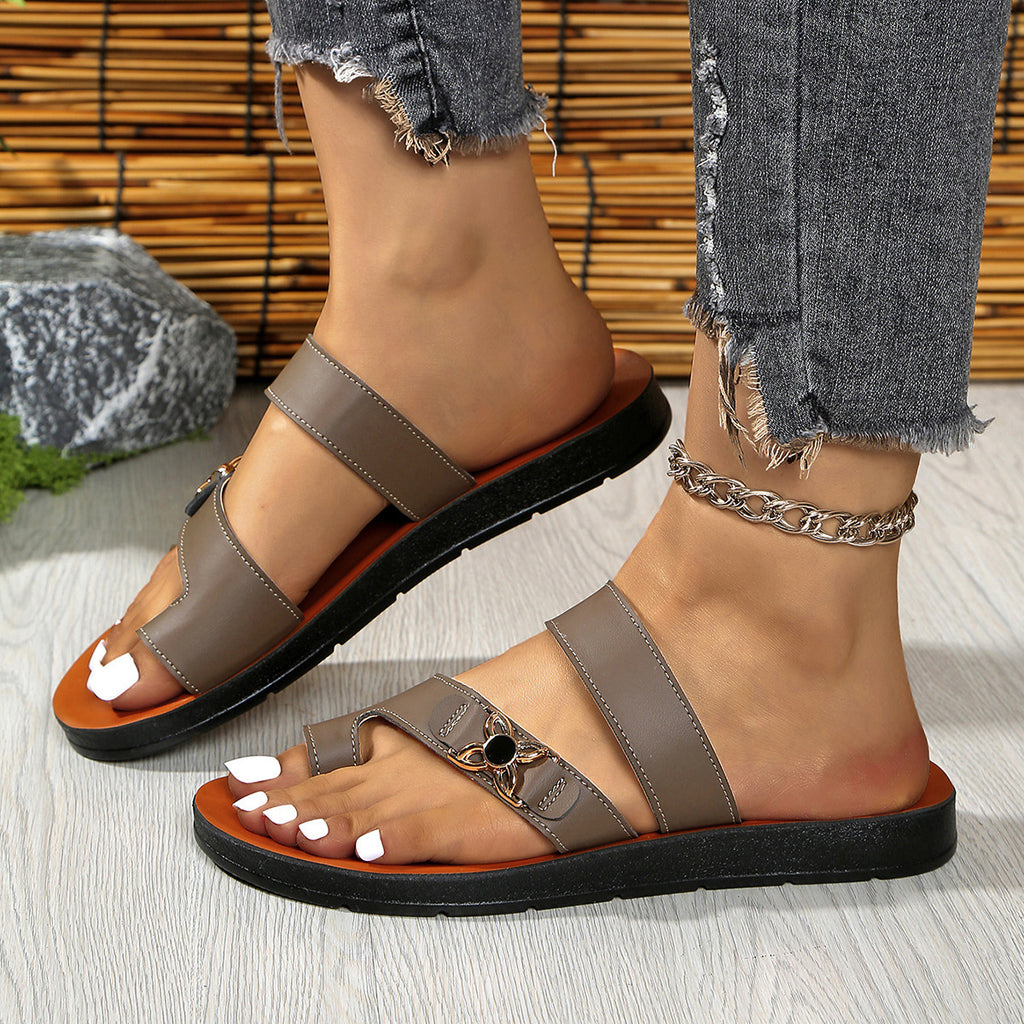 Womens Large-size Flat Mule Sandals With Round Toes