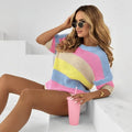 Womens Rainbow-Striped Knitted Short-Sleeve Top