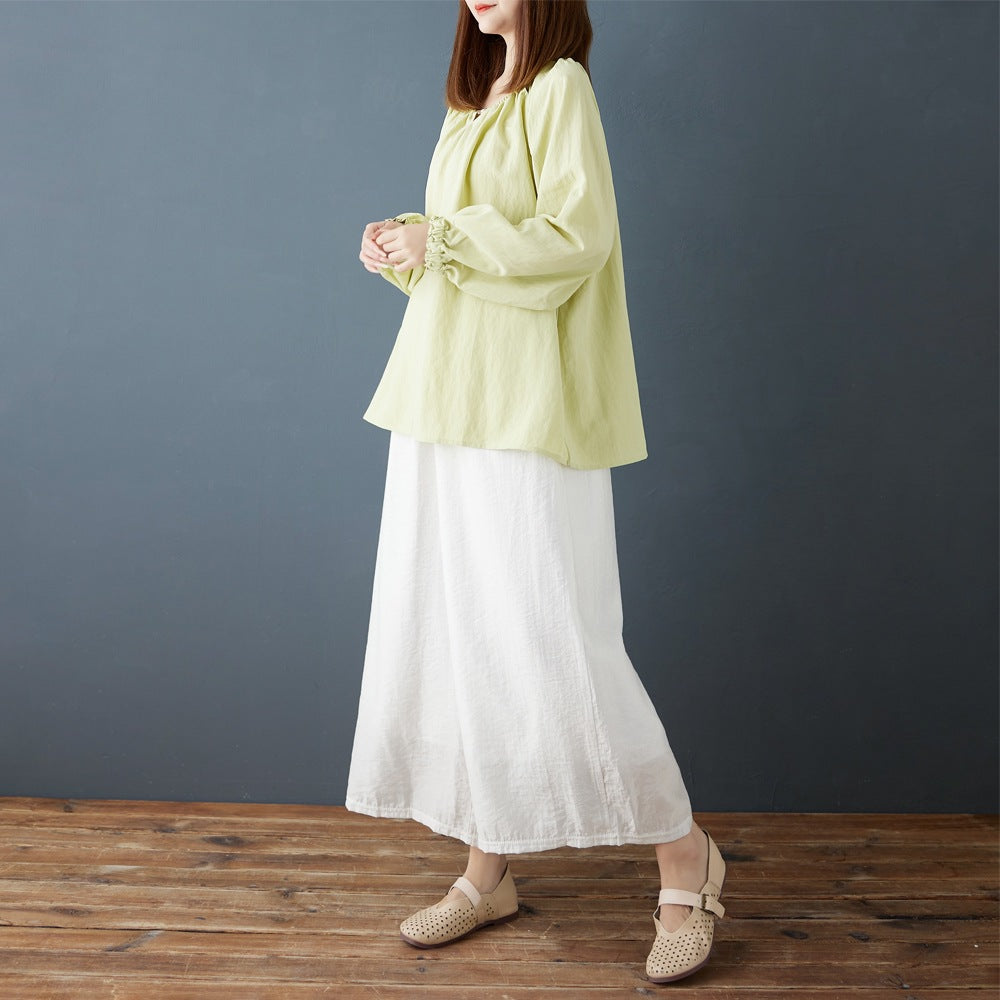 Plus-size Loose-fit Womens Blouse With Ruffled Lace Trim