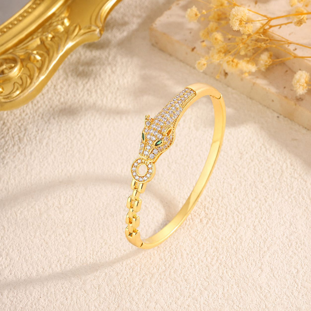 Light-luxury Fully Diamond-encrusted Leopard-head Buckle Bracelet