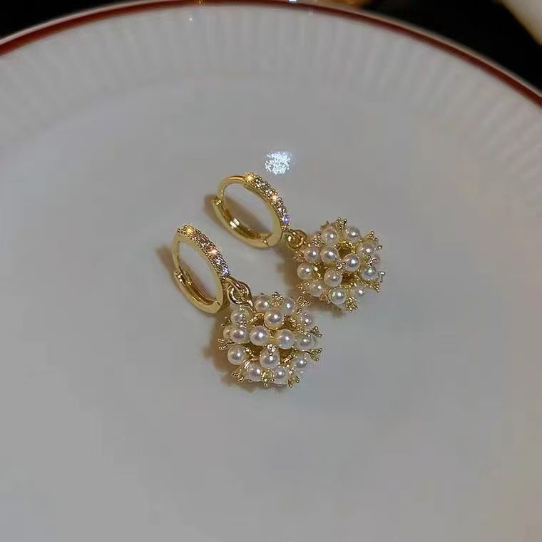 Hong Kong Style Pearl & Zircon Hoop Earrings For Women, New Versatile Personalized Exquisite High-End Fashion Elegant Stud Ear Jewelry