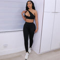 Sloping Shoulder Bodysuit High Waist Track Pants Set