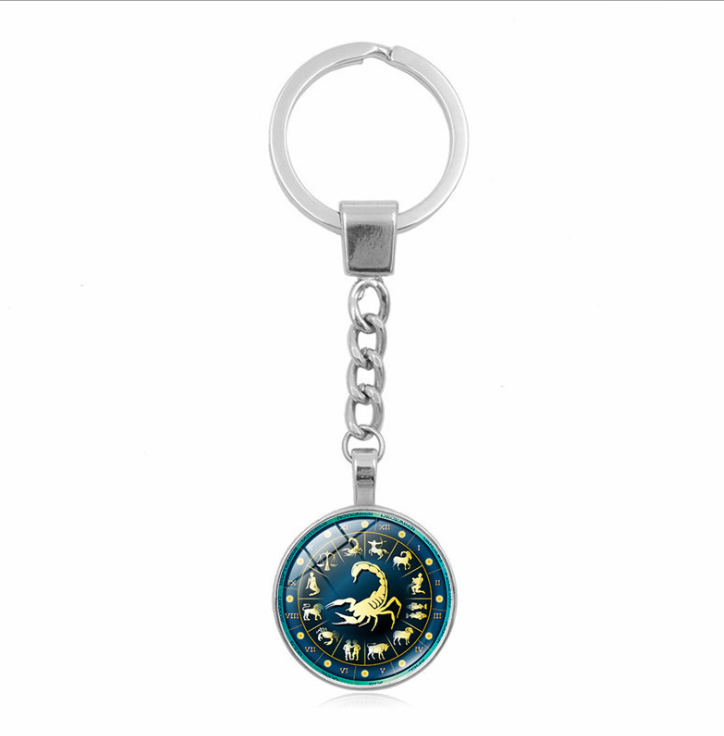 New twelve constellation key ring pendant fine time gemstone key chain