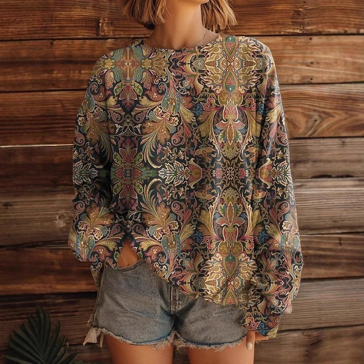 Womens Fashionable, Versatile Printed Crew-neck Sweatshirt