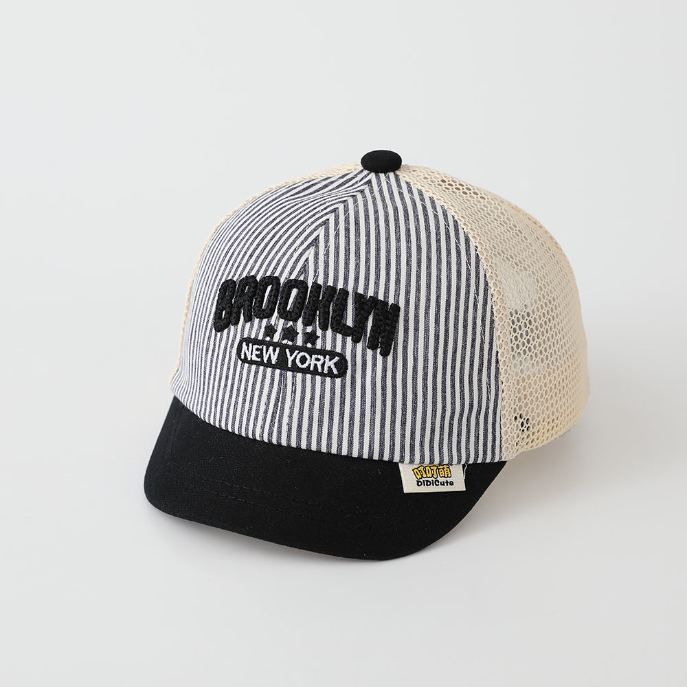 Summer Children's Striped Multi-color Mesh Embroidered Letter Baseball Cap For Summer Outings, Suitable For Babies Going To School, Soft Brim Hat